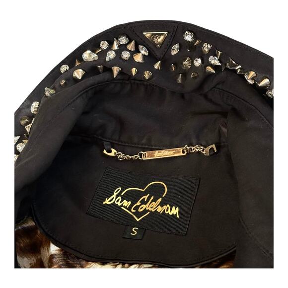 Sam Edelman Studded Rhinestone TRENCH COAT Women's SM Black Gold Silver Spiked - Picture 5 of 13